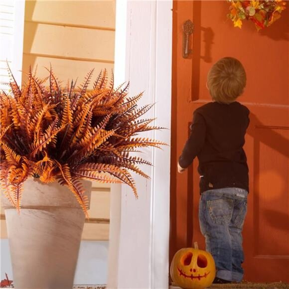 12 Bundles Artificial Fall Plants,Fake Boston Fern Greenery Outdoor UV Resistant - Picture 3 of 8